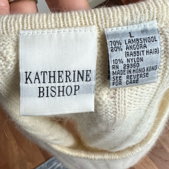 Vintage By Katherine Bishop Wool & Angora‎ Blend Cable Knit Short Sleeve Sweater - Picture 4 of 10